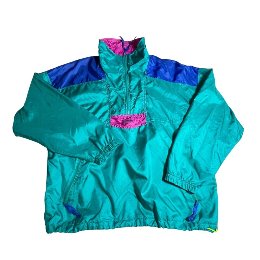 Vintage Columbia‎ Colorblock Anorak Jacket Windbreaker Teal Blue Pink Women's XL